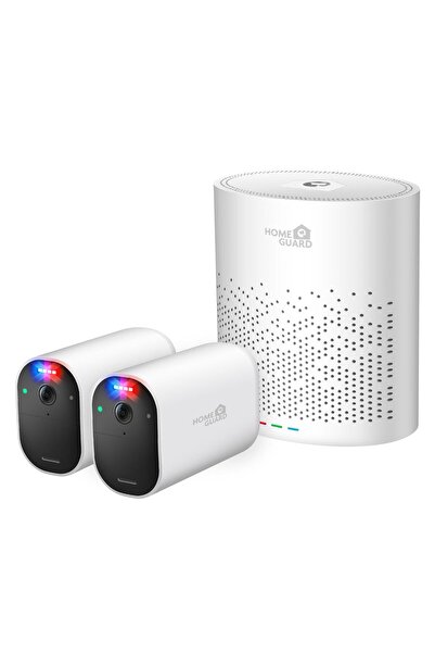 Home Sistem de securitate wireless inteligent cu descurajare, camere Smarthub cu 2 camere cu lumină roșie albastră și sirenă