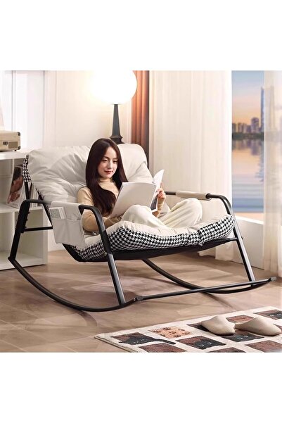 Aralifes كرسي أريكة هزاز قابل للتعديل باللون الأبيض مع مسند رأس مبطن وإطار مع...