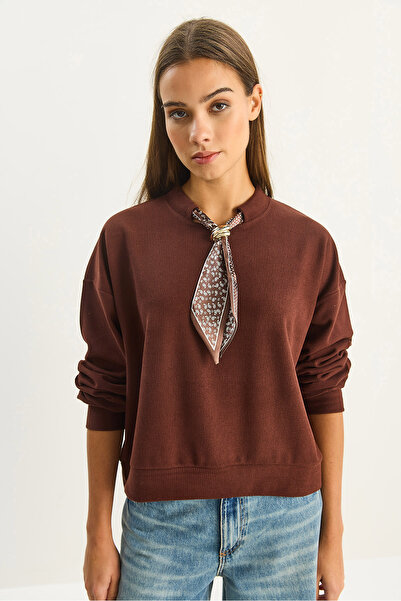 Bianco Lucci Kadın Fular Detaylı Pamuklu Ottoman Sweatshirt 6931 60283689