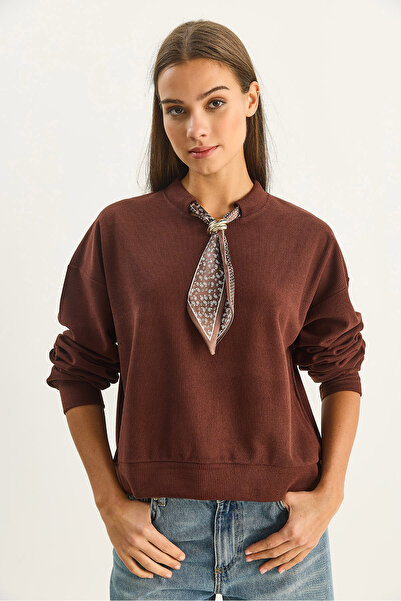 Bianco Lucci Kadın Fular Detaylı Pamuklu Ottoman Sweatshirt 6931 60283689