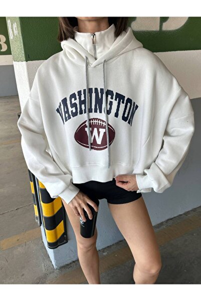 MODA Beyaz Fermuar Detay Sweatshirt