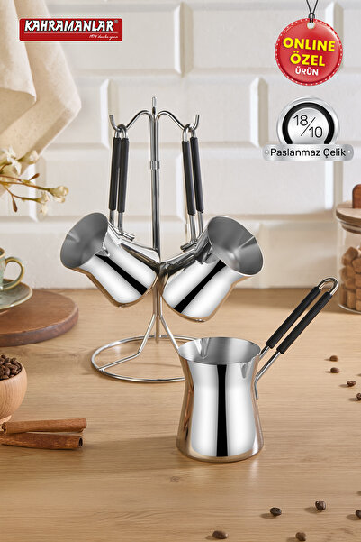 Kahramanlar Pera 3-Piece Coffee Pot Set with Stand Stainless Steel