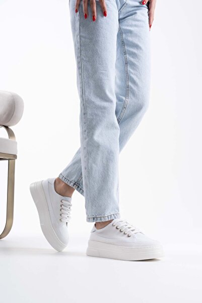 TRENDELLA Glown Women's White Linen Sneakers