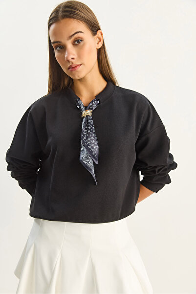 Bianco Lucci Women's Scarf Detailed Cotton Ottoman Sweatshirt 6931 60283689