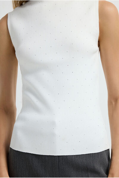 adL Taşlı Boğazlı Kolsuz Triko Bluz