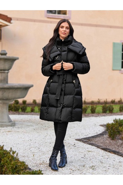 SETTY KOOP Women's Long Puffer Coat with Belt and Hood – Winter Warm Down Jacket geacă damă