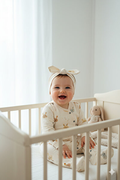 Oppland Baby Girl Romper 100% Cotton Fabric Long Sleeve Printed Booties Snap Fastener Bandana Newborn