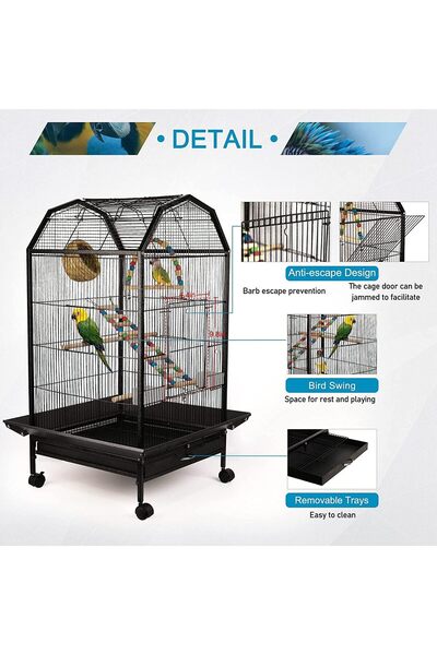VINNYSEN Bird Cage, Open Top Standing Parrot Parakeet Cage, with Rolling Stand Large Metal Bird Flight Cage f
