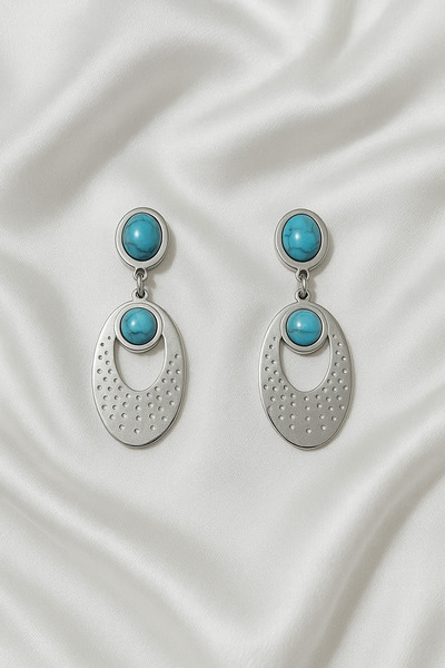 mira bujiteri Paslanmaz Çelik Mavi Taşlı Zarif Kadın Küpe