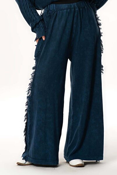 Eliş Şile Bezi Elastic Waist Aylin Autumn and Winter Long Pocket Knitwear Trousers Navy Blue Lcvt