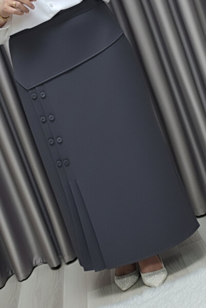 Elmas Tesettür Γυναικεία Ρούχα Μεγάλου Μεγέθους Φούστα με κουμπιά Suna