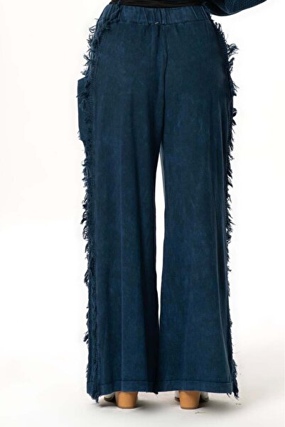 Eliş Şile Bezi Elastic Waist Aylin Autumn and Winter Long Pocket Knitwear Trousers Navy Blue Lcvt