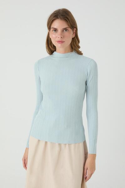 inspiration Long Sleeve Corded Fabric Knitwear Bodysuit Baby Blue