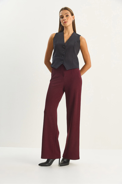 Bianco Lucci Women's High Waist Fillet Detailed Pocketed Wide Leg Trousers 1003 60283580