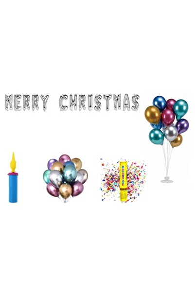 OEM Set Baloane Merry Christmas, cake topper, 75 Buc, Argintiu