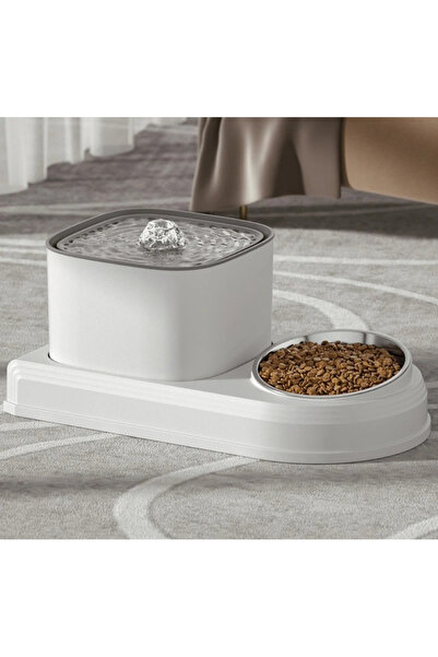 AB Luxury Concept Dozator automat de apă 2 în 1 cu bol pentru hrană, pentru animale, purificare și filtrare a apei, 3L