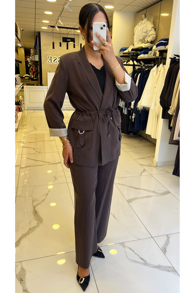 Vosse İndigo Kahverengi Beli Büzgülü Takım