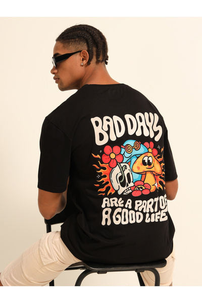 Bushirt By Styli Men Black Bad Days Oversized T-Shirt