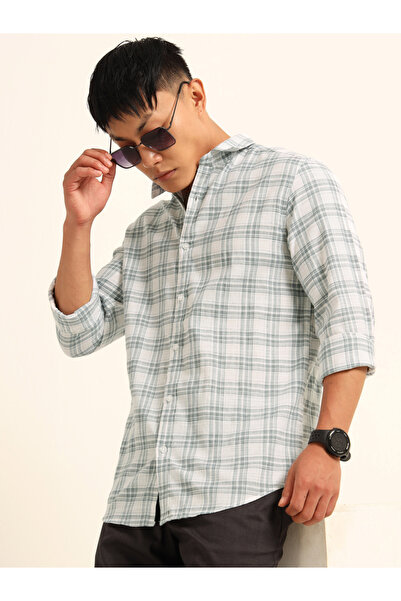 Bushirt By Styli Men White Checked Spread Collar Shirt