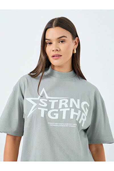 Styli Grey Slogan Print Relaxed Fit T-Shirt