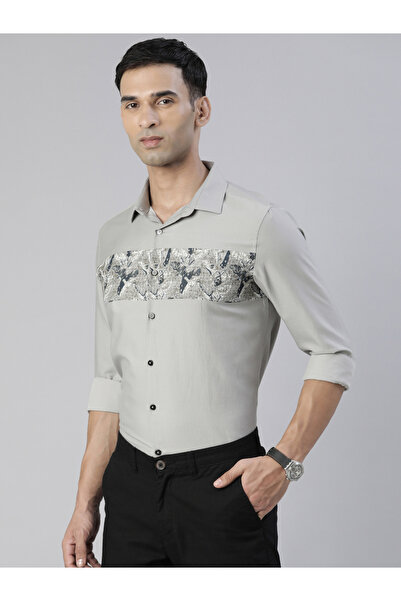 Bushirt By Styli Men Grey Fascia Cloud Grey Panel Print Shirt