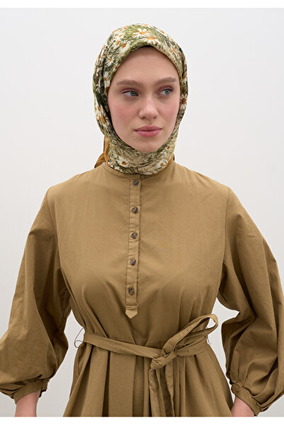 Fresh Tiny Daisy Pattern Cotton Viscose Scarf Earth