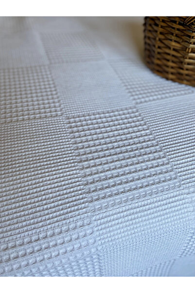 Toker Home Collection Çift Kişilik Beyaz Şaşırtma Kareli Pike & Yatak Örtüsü