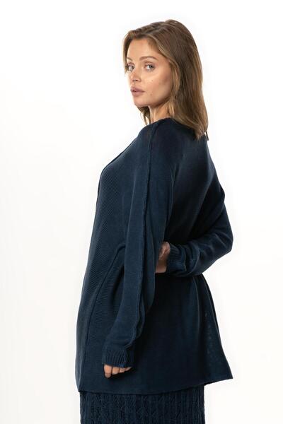 Eliş Şile Bezi Long Sleeve Elvan Autumn and Winter Knitwear Blouse Navy Blue Lcvt