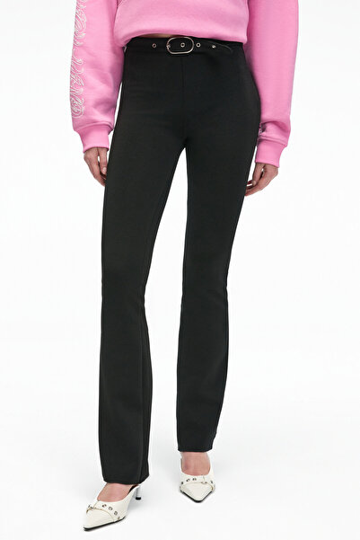 GRIMELANGE Cirelyn Women's Adjustable Waist Belt Buckle Stretchy Long Black Pants