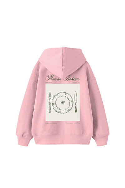 Bak Moda Maison Boheme Štampano Oversize kroj Unisex ružičasta majica sa kapu...