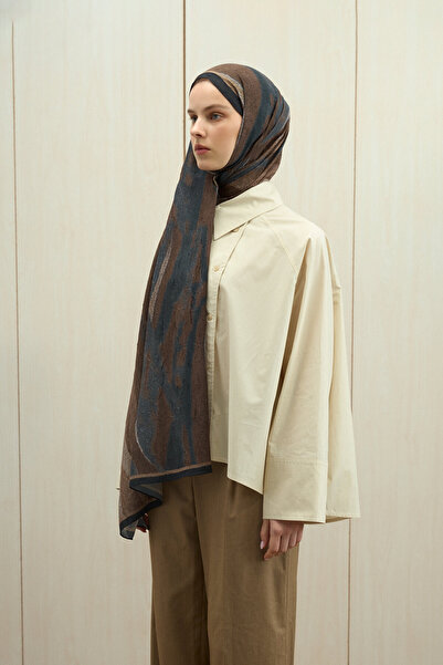 cs camellia scarf Meyus Kraş Shawl - Black-Beige