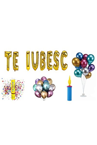 OEM Set baloane „Te iubesc”, decor tort cadou, 69 buc, aurii