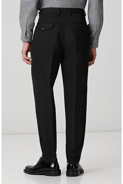 Network Siyah Diyagonal Desenli Keten Karışımlı Pantolon