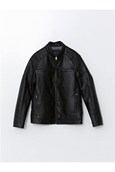 LC Waikiki artı-store Suni deri kumaştan üretilen dik yakalı erkek mont, uzun...