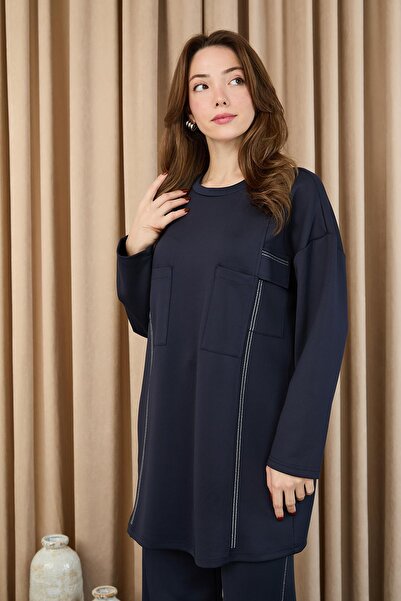 Puane Women's Stone Detailed Trouser Suit - 14379Tks - Navy Blue