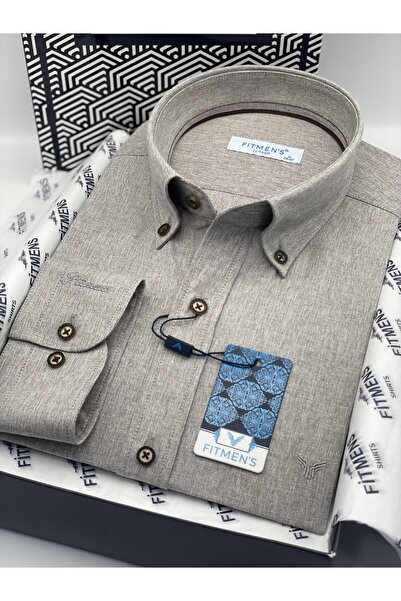 Fitmens Classic Long Sleeve Lapel Buttoned Pocketless Gift Boxed Men's Shirt Fs-004209 - Brown