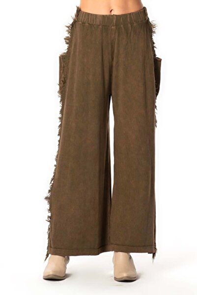Eliş Şile Bezi Elastic Waist Aylin Autumn and Winter Long Pocket Knitwear Pants Brown Khv