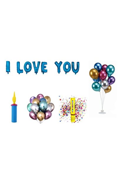 OEM Set baloane „Te iubesc”, decor tort cadou, 69 buc, albastru