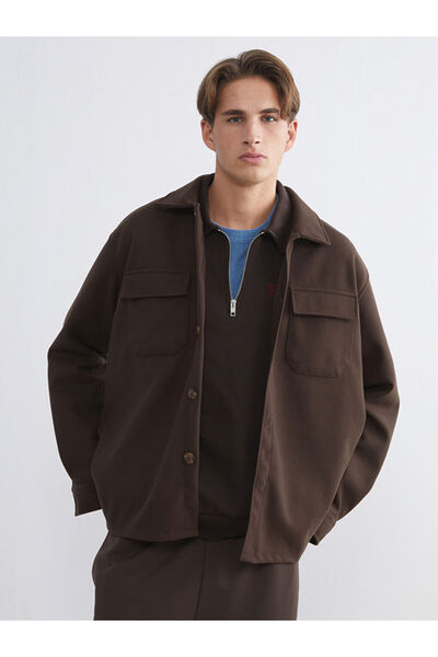 LC Waikiki Jachetă cămașă pentru bărbați, maro, cu mânecă lungă, cu croială n...