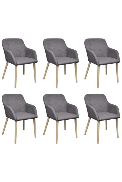 vidaxl Oak Indoor Fabric Dining Chair Set 6 pcs with Armrest Dark Grey