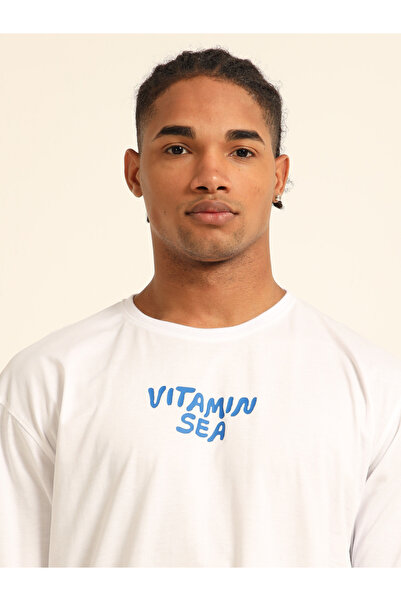 Bushirt By Styli Men White Vitamin Sea Oversized T-Shirt