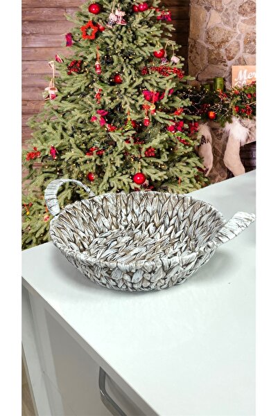 MİESSA Christmas Snow Effect Bread Basket, Red Checkered Covered Tableware Basket, Water Hyacinth Bread Basket