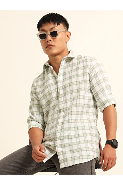 Bushirt By Styli قميص رجالي كاجوال منقوش باللون الأخضر