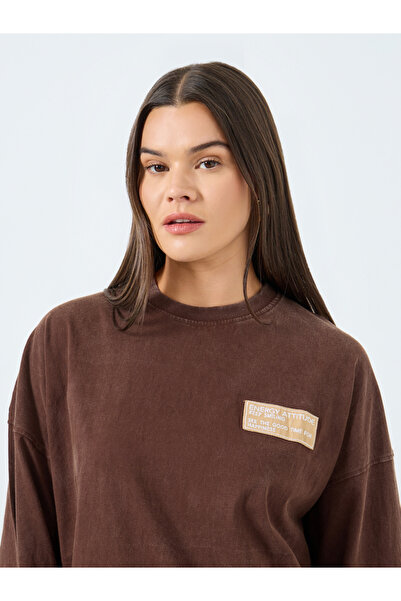 Styli Brown Oversized Washed T-Shirt with Badge Detail