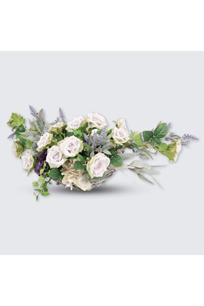 Artificiale Rolio Aranjament Funerar Artificial cu Trandafiri si Lavanda – 90 cm