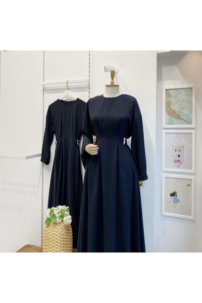 Faya Boutique Lacivert Modal Kumaş Frise Elbise