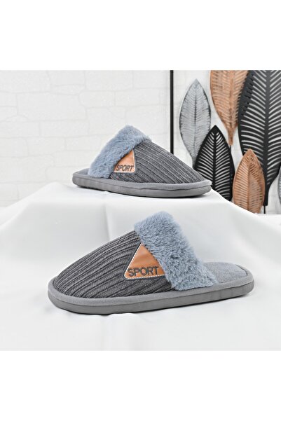 Tmall Papuci bărbătești, cu blană, PB2025, gri