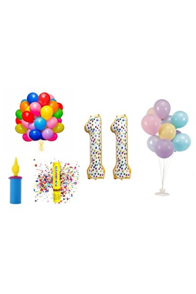 OEM Set baloane aniversare, 11 ani, model gogoașă, 60 buc