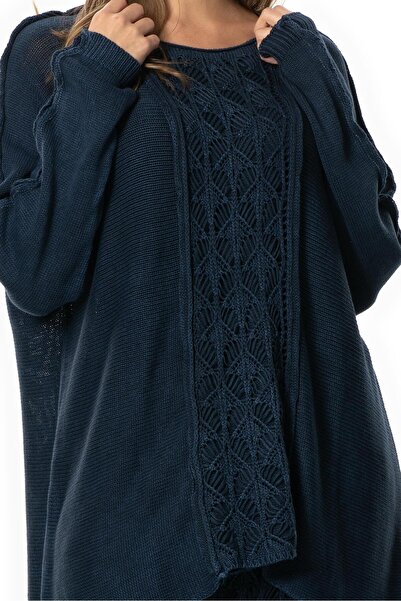 Eliş Şile Bezi Long Sleeve Elvan Autumn and Winter Knitwear Blouse Navy Blue Lcvt