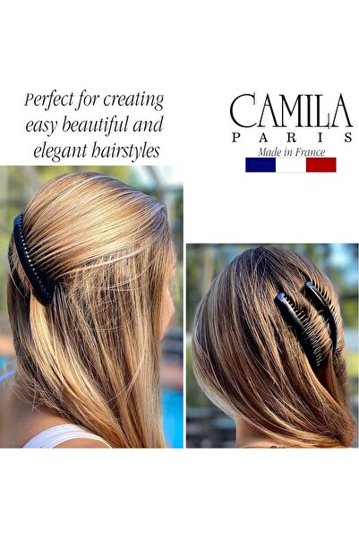 Generic Camila Paris CP2910 French Side Combs, Large 2-Pack, Curved Cellulose - Black